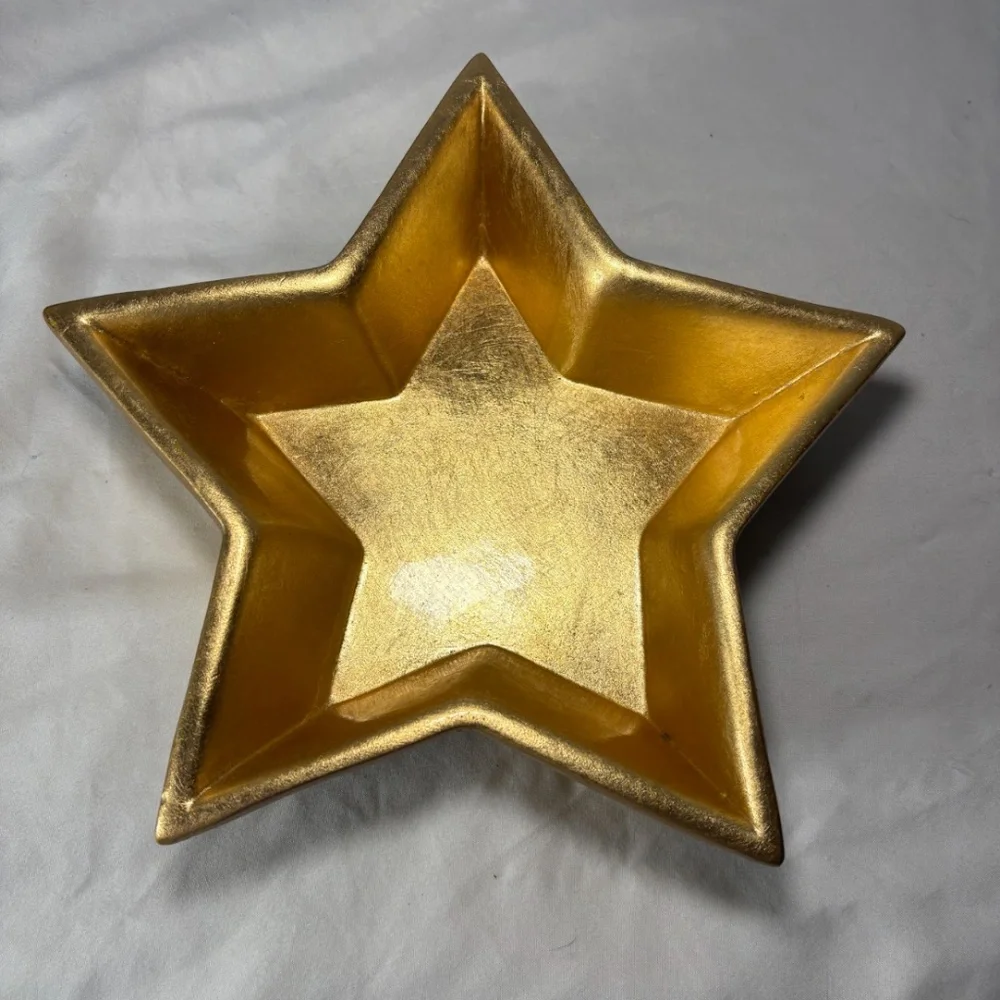 Pier 1 Terracotta Star Shaped Bowl Gold Decorative Bowl/Candy Dish Holiday